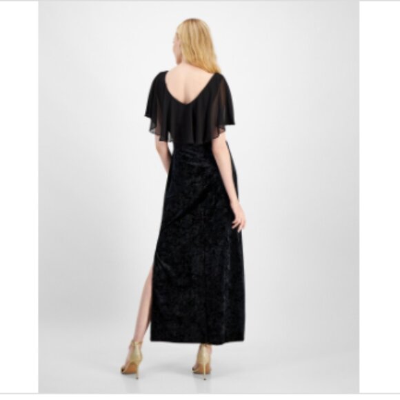 Connected Women's Cape Ruffle Velvet Gown - Black - Picture 2 of 4